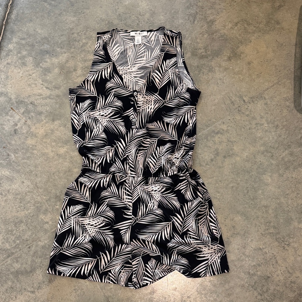 WHBM Black and White Leaf Print Romper